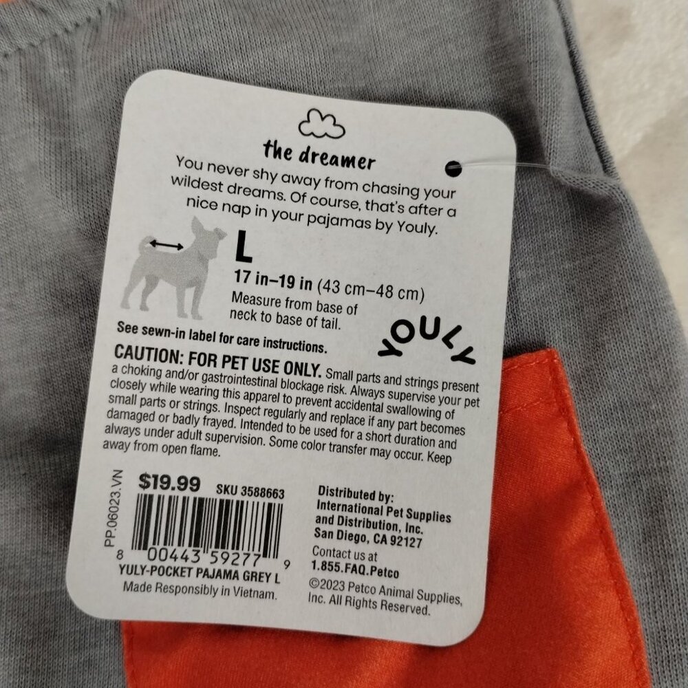 Youly Dreamer Grey and Orange Pocket Pajamas for Large Dogs 17 inches - Picture 5 of 6